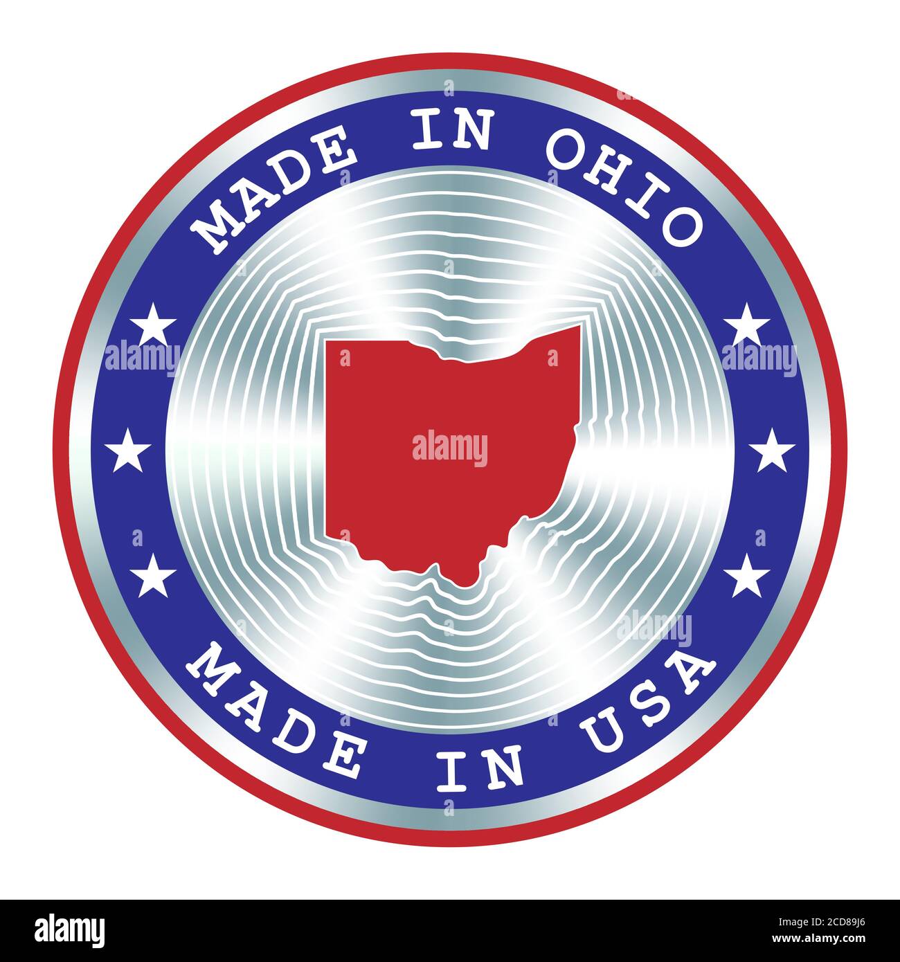 Hergestellt in Ohio lokale Produktion Schild, Aufkleber, Siegel, Stempel. Rundes Hologramm-Schild für Etikettendesign und nationale Vermarktung Stock Vektor