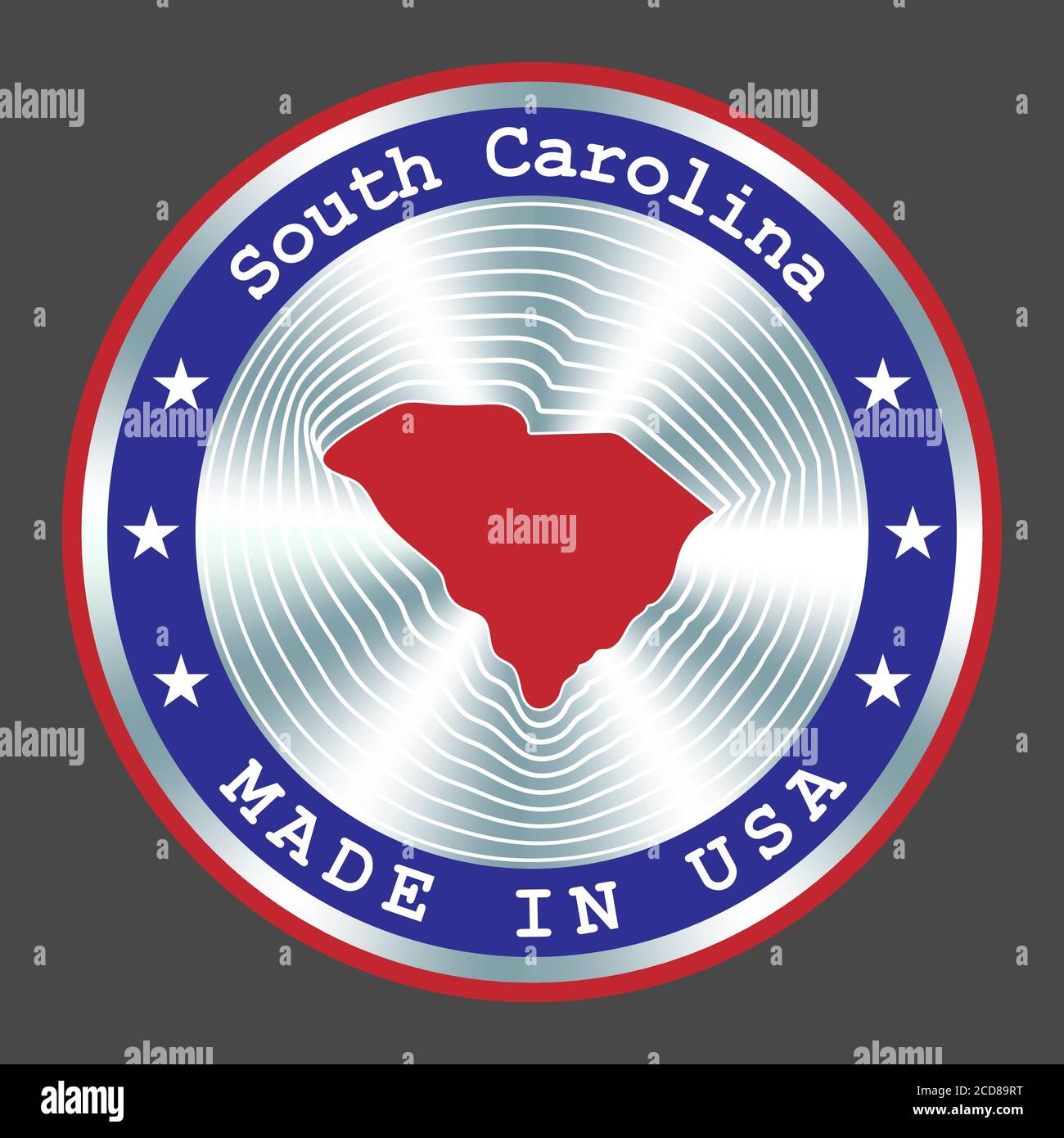 Hergestellt in South Carolina lokale Produktion Schild, Aufkleber, Siegel, Stempel. Rundes Hologramm-Schild für Etikettendesign und nationale Vermarktung Stock Vektor