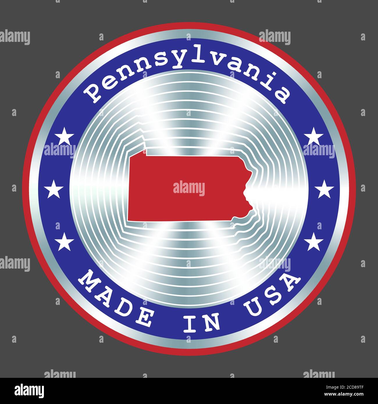 Made in Pennsylvania lokale Produktion Schild, Aufkleber, Siegel, Stempel. Rundes Hologramm-Schild für Etikettendesign und nationale Vermarktung Stock Vektor