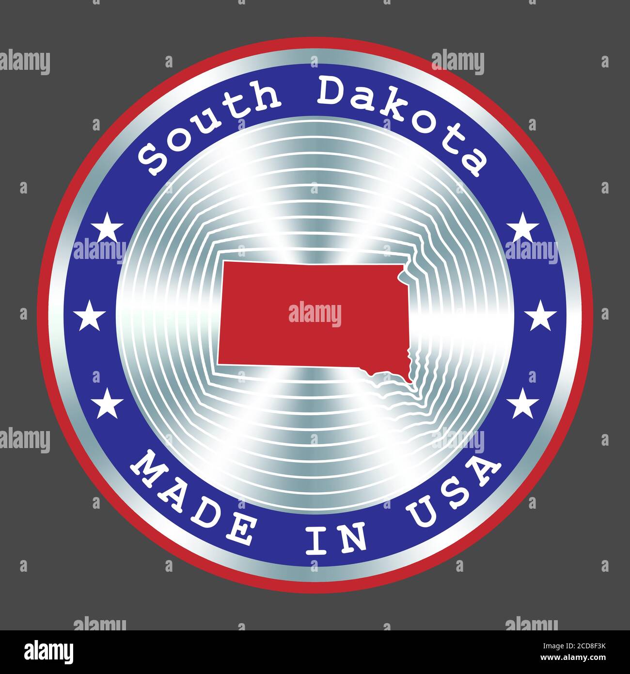 Hergestellt in South Dakota lokale Produktion Schild, Aufkleber, Siegel, Stempel. Rundes Hologramm-Schild für Etikettendesign und nationale Vermarktung Stock Vektor