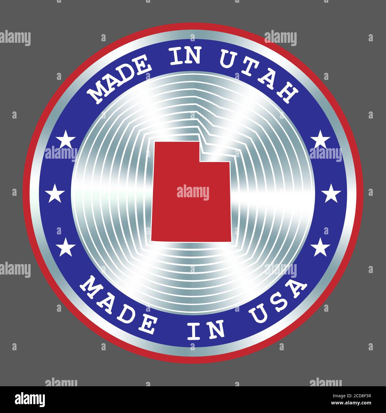 Hergestellt in Utah lokale Produktion Schild, Aufkleber, Siegel, Stempel. Rundes Hologramm-Schild für Etikettendesign und nationale Vermarktung Stock Vektor