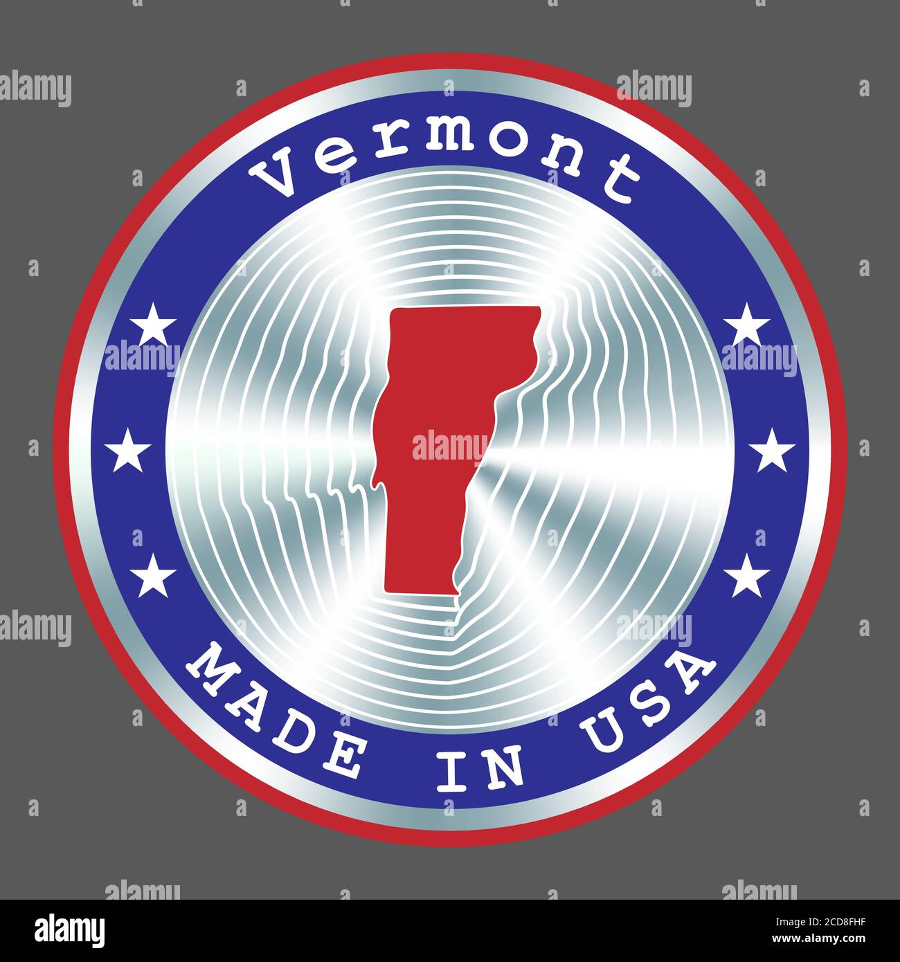 Hergestellt in Vermont lokale Produktion Schild, Aufkleber, Siegel, Stempel. Rundes Hologramm-Schild für Etikettendesign und nationale Vermarktung Stock Vektor