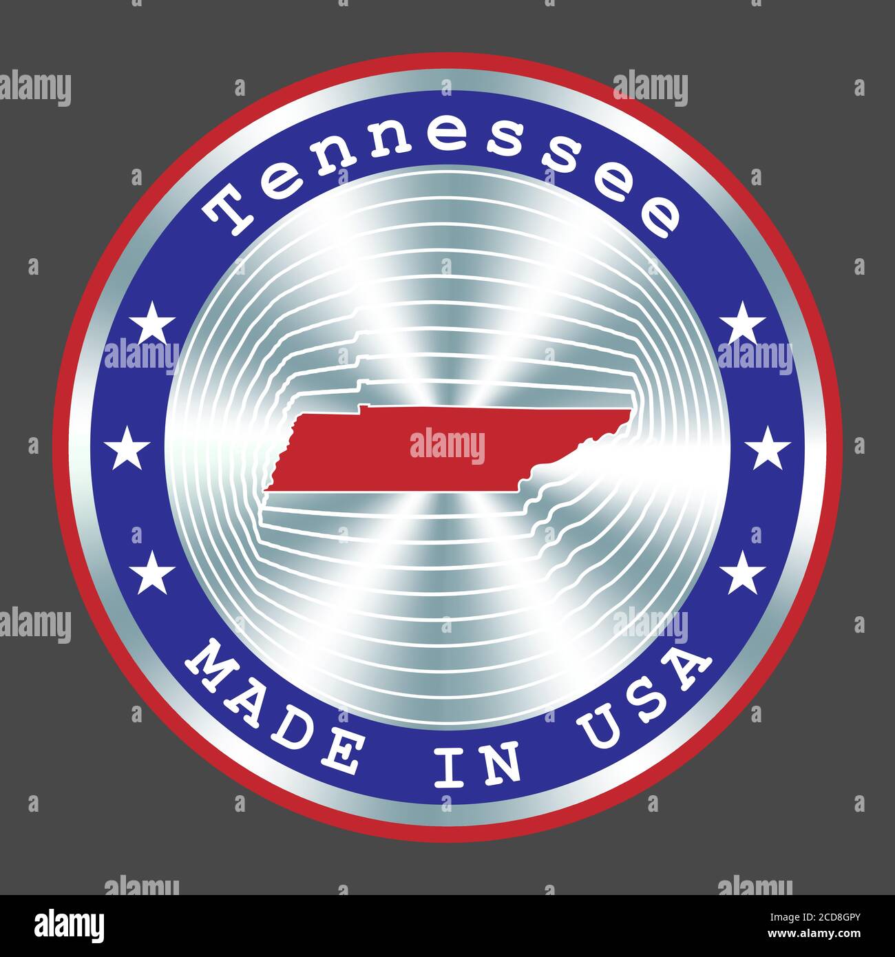 Hergestellt in Tennessee lokale Produktion Schild, Aufkleber, Siegel, Stempel. Rundes Hologramm-Schild für Etikettendesign und nationale Vermarktung Stock Vektor