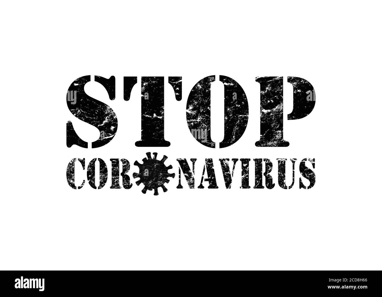 Schwarzes Schild Stop Coronavirus isoliert auf weißem Hintergrund. Gefährlicher respiratorischer Coronavirus aus Wuhan, China. Druckvorlage für Banner, Poster. Schwenken Stockfoto