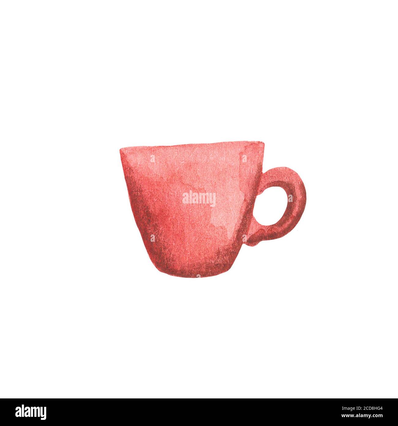 Tonbecher Aquarell-Illustration auf weißem Hintergrund. Terrakotta-Tonbecher isoliert. Tonkeramik Hobby Konzept. Einfache Tasse für Tee oder Kaffee. Gemütliches Hom Stockfoto