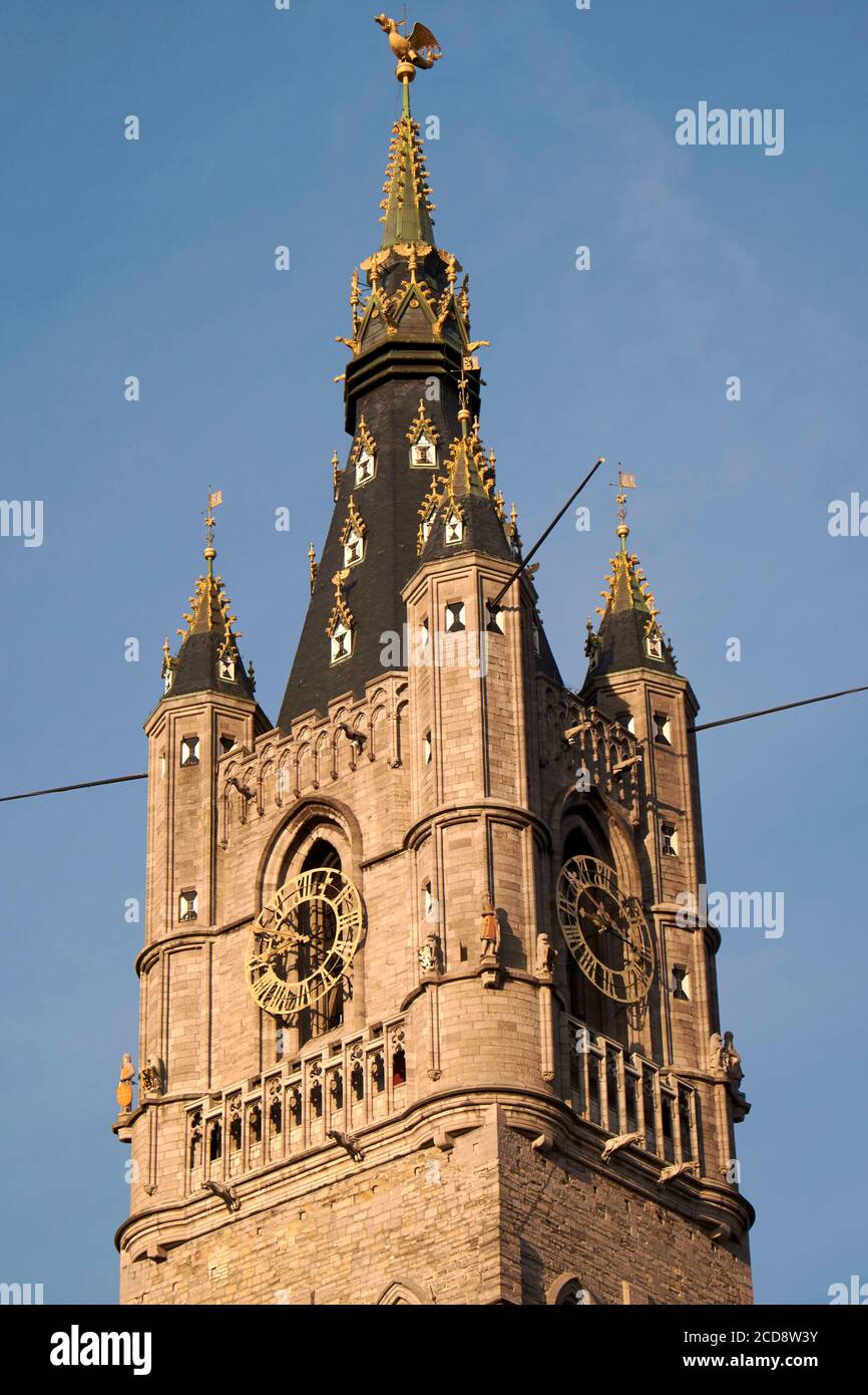 Belgien, Ostflandern, Gent, Genter Belfried und sein Drache an der Spitze der UNESCO-Liste des Weltkulturerbes, und sein Drache an der Spitze Stockfoto