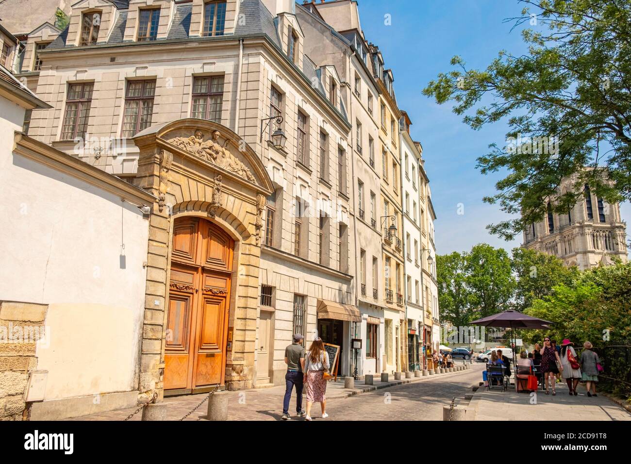 Frankreich, Paris, Viertel Saint Michel, Straße Saint Julien le Pauvre und Kathedrale Notre Dame Stockfoto