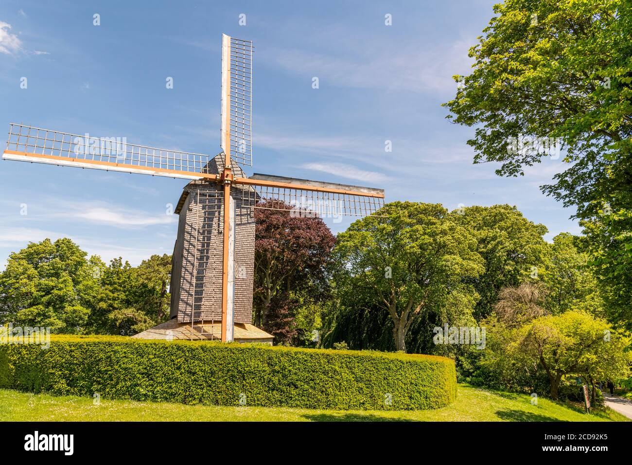 Frankreich, Nord (59), Cassel, französischer Dorffavorit im Jahr 2018 dominiert der Berg Cassel das Dorf mit seiner alten Holzmühle und einem schönen öffentlichen Garten Stockfoto