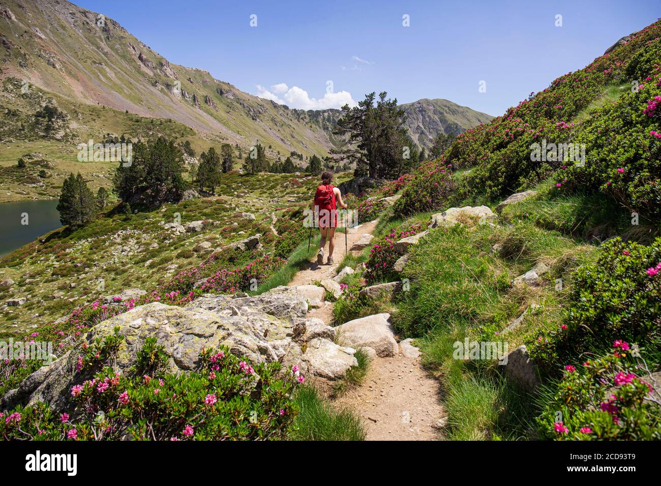 Frankreich, Hautes Pyrenees, Wanderer zu Fuß zur Hütte und Seen von Bastan, GR 10 Fußweg Stockfoto