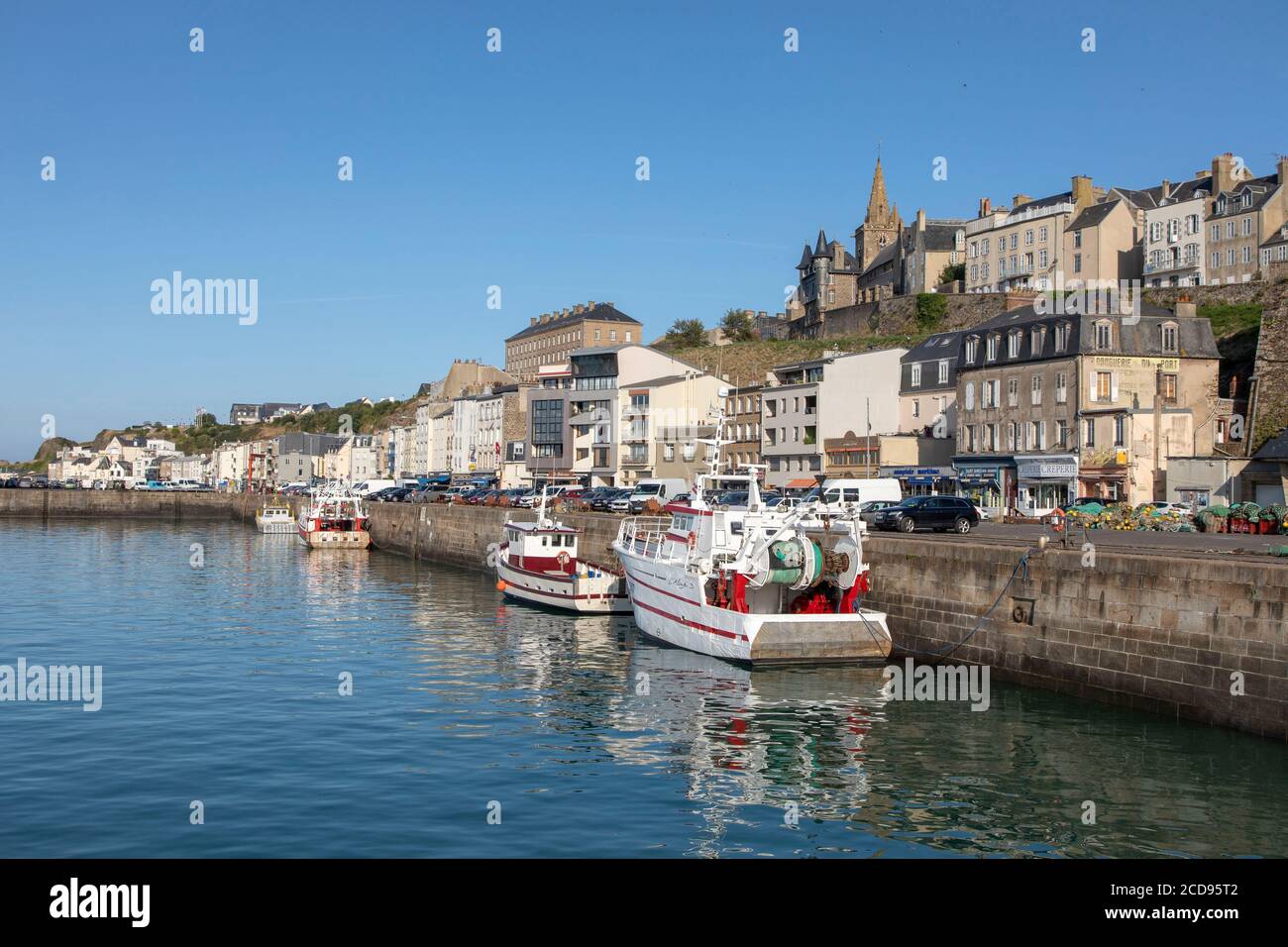 Frankreich, Manche, Cotentin, Granville, der Oberen Stadt, erbaut auf einem felsigen Landzunge auf der östlichsten Punkt der Mont Saint Michel Bucht, den Hafen und die Kathedrale Notre Dame du Lude Stockfoto