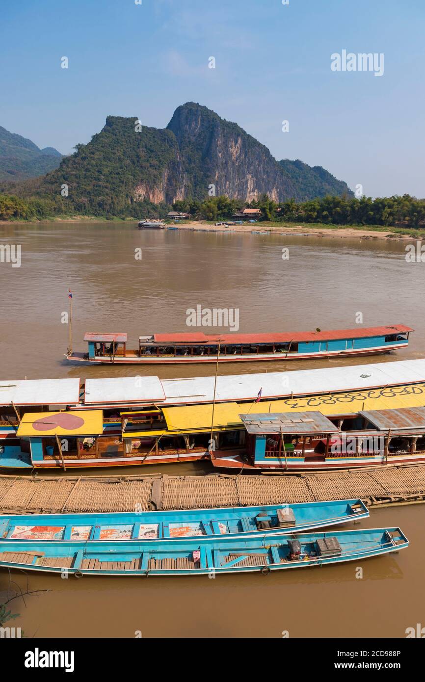 Laos, Luang Prabang Provinz, Zusammenfluss Mekong Fluss und Nam Ou Fluss, mit Blick auf Pak Ou Höhle Stockfoto
