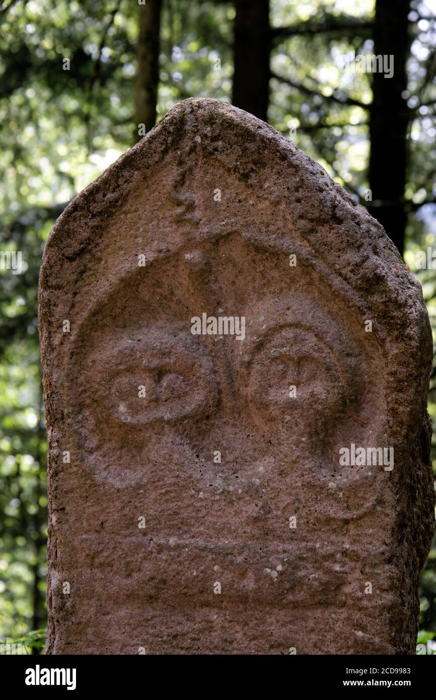 Frankreich, Vogesen, Saint die des Vosges, keltisches Lager der Bure, befestigte gallische und galloromanische Stätte, Grabstele Stockfoto