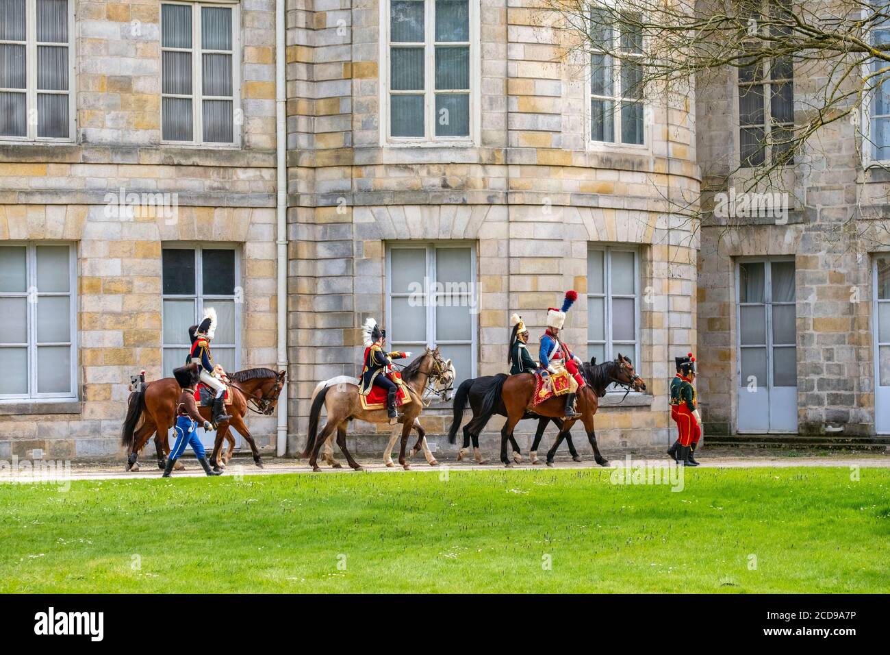 Frankreich, seine et Marne, Schloss von Fontainebleau, historische Rekonstruktion der Residenz von Napoleon 1. Und Josephine im Jahr 1809, Kaiser Napoleon zu Pferd Stockfoto