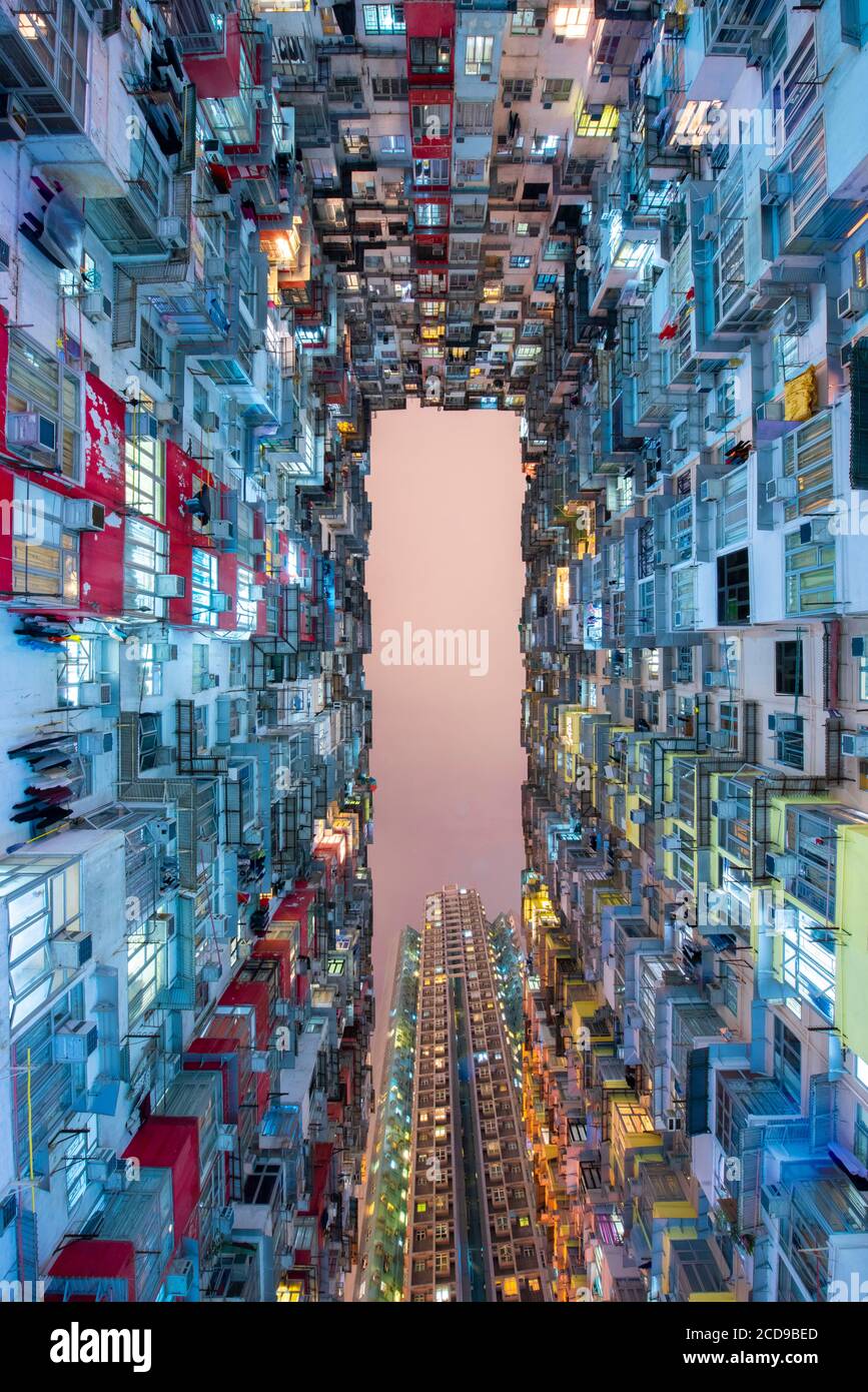 Hong Kong, Hong Kong, Hong Kong Island, Quarry Bay, montane Villen, die Hongkongs städtische Dichte zeigen Stockfoto