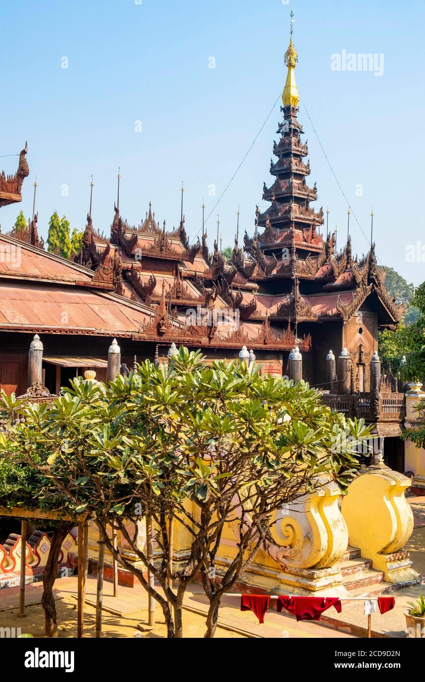 Myanmar (Burma), Mandalay Region, Mandalay Stadt, Kyaung Shwe in bin Tempel Stockfoto