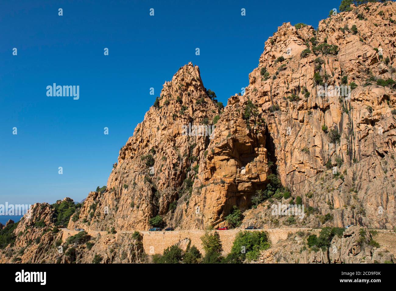 Frankreich, Corse du Sud, Porto, Golf von Porto die pittoreske Route der Calanches von Piana, die aus plutonischem Felsen gebildet wurde, wurde von der UNESCO zum Weltkulturerbe erklärt Stockfoto