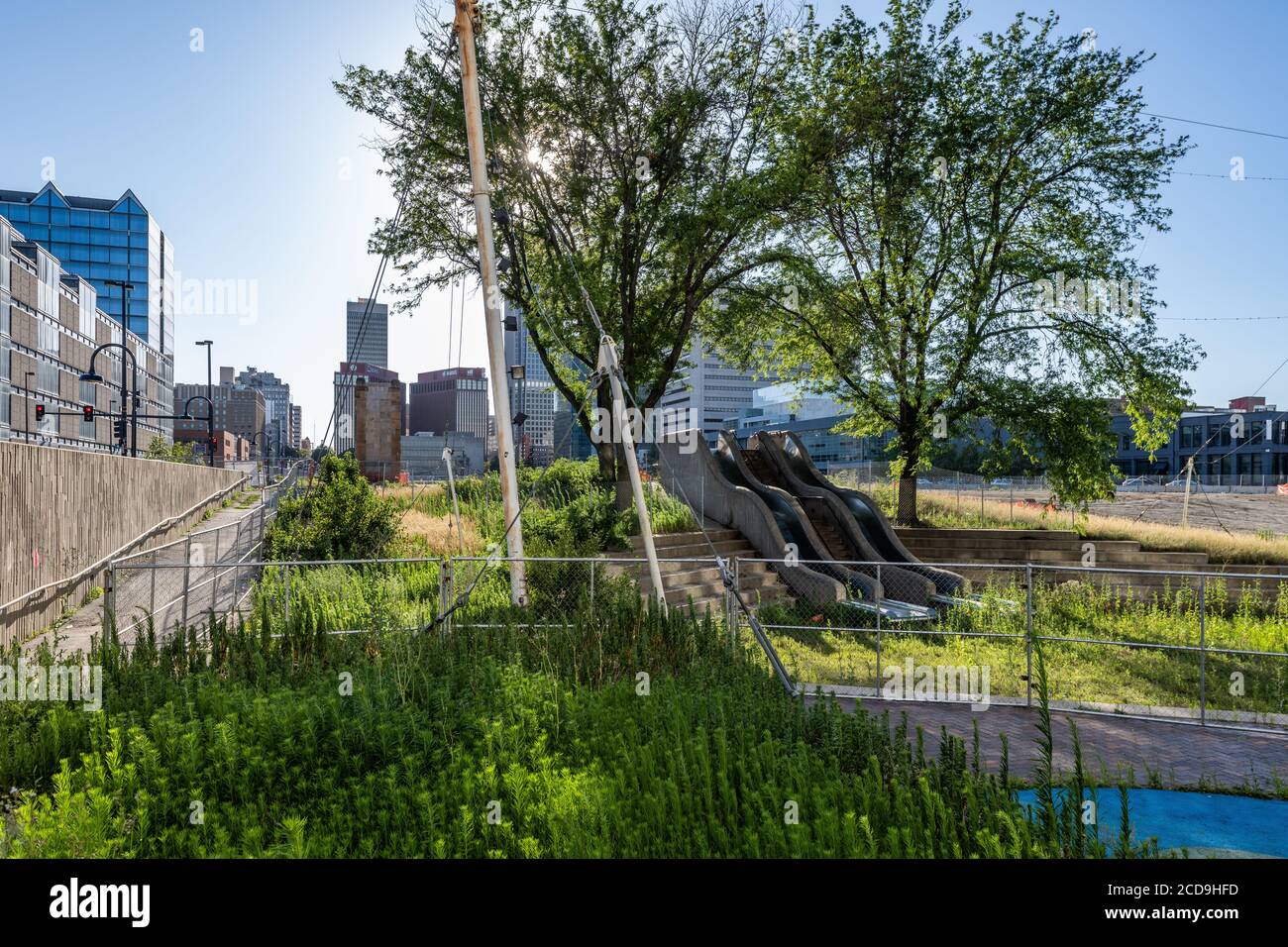 Park in der Innenstadt von Omaha wird renoviert Stockfoto