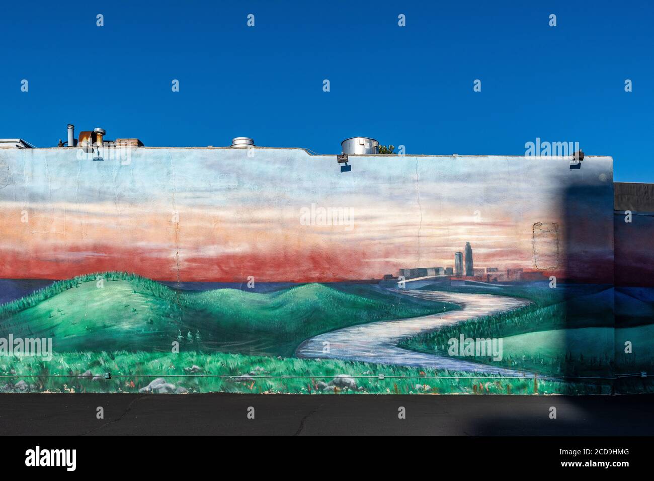 Wandgemälde mit Blick auf die Innenstadt von Omaha Stockfoto