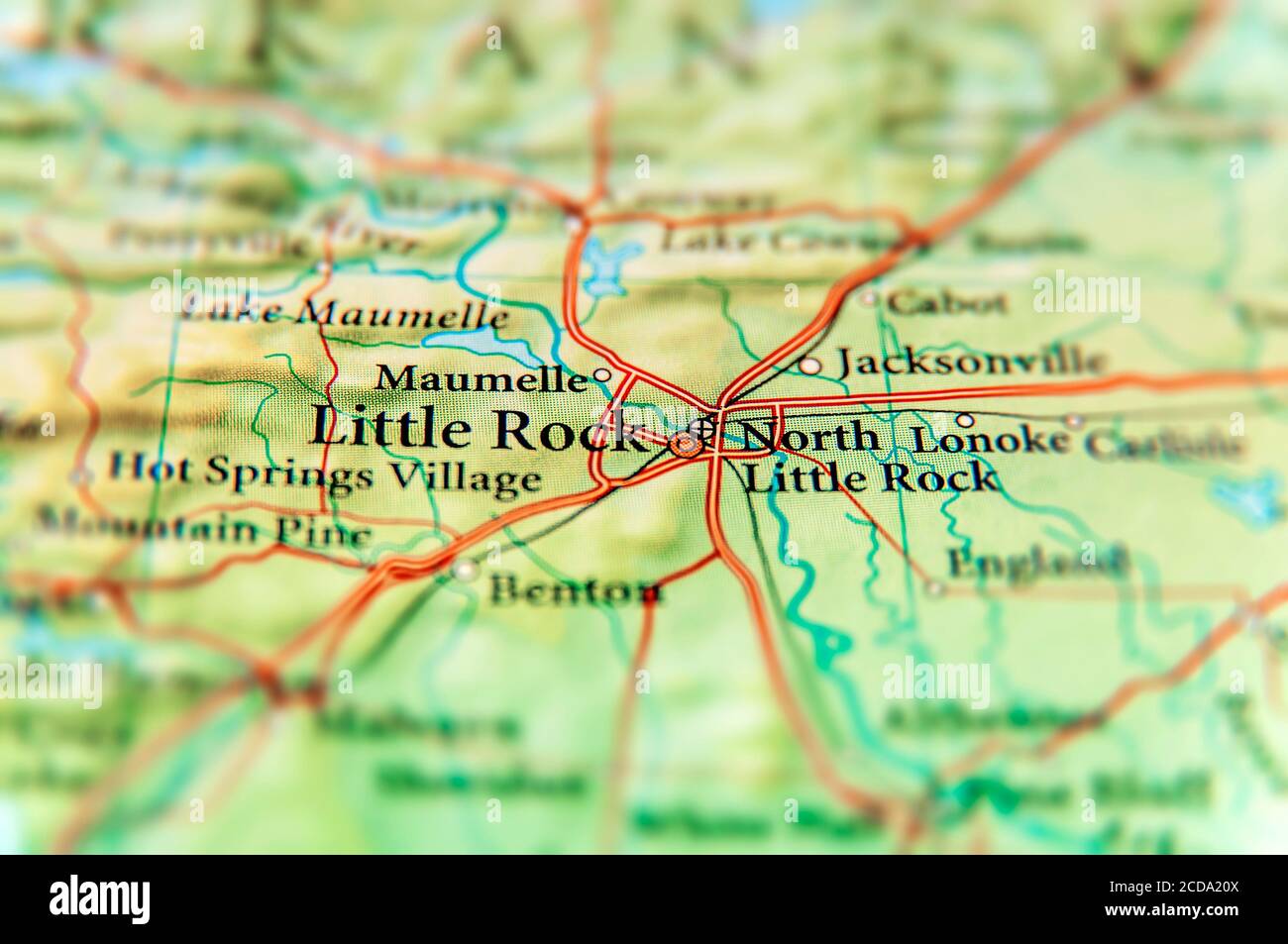Geographische Karte des US-Bundesstaates City Little Rock Stockfoto