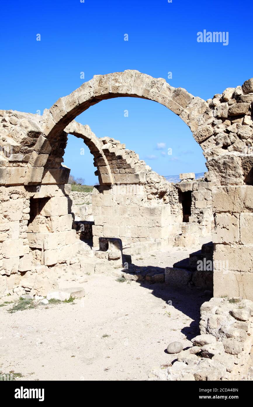 Saranda Kolones (Vierzig Säulen) Festungsruinen in Paphos Hafen Zypern ein 13. Jahrhundert fränkisch Castle Fort Zypern, die eine beliebte Reise destinati ist Stockfoto