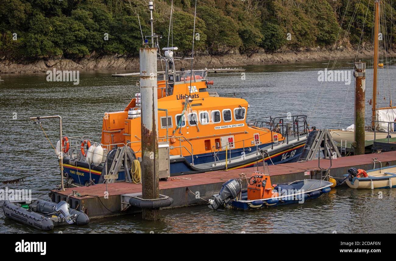 RNLI Rettungsboot Station in Fowey in Cornwall UK Stockfoto