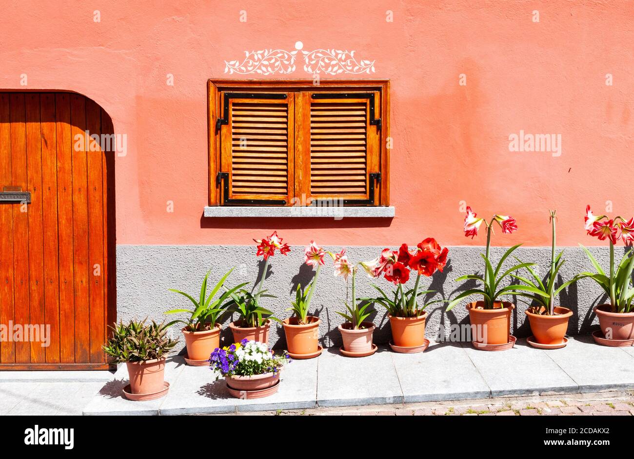 Bunte Wand in Serralunga, Piemont, Italien Stockfoto