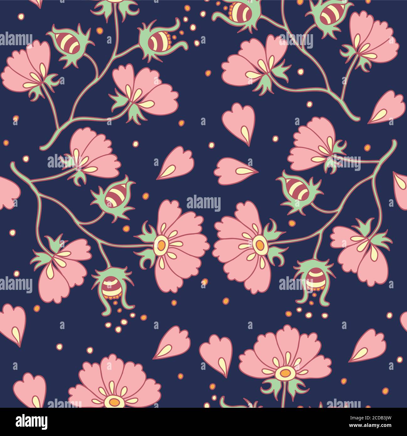 Nahtloses Muster mit niedlichen Vintage Wiesenblumen Stock Vektor