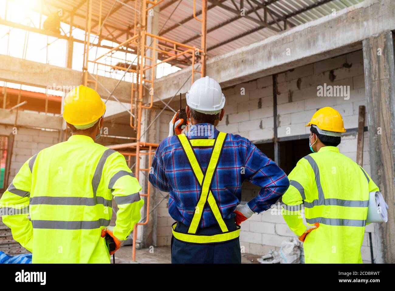 Bau der hinter Engineering und Arbeiter auf der Baustelle Stockfoto