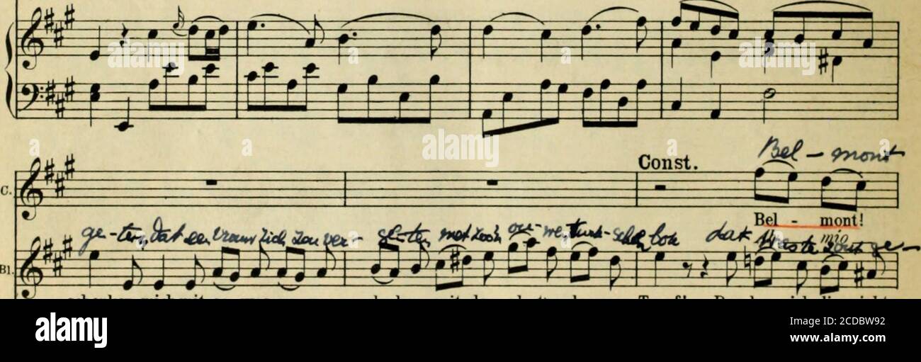 . Die Entführung aus dem Serail : komische Oper in 3 Akten . Kopf Ach Con - Stan - ze! ach.sa. J/ì, Co - Stan - za! mio mein Le - beni können- Test du mir doch ver- te - 60 - ro! Del tuo cor per -do- -no im. Schenken,Mia mit so was zu ver - denken, mit dem al-ten dummen Tropf! Das kann ich dir nicht , /or-do, non fjer-do-no, non mi RIS(ordo, la - sù-irar-ti ben w - prii, ^ bric-con, buffon, ha- Stockfoto