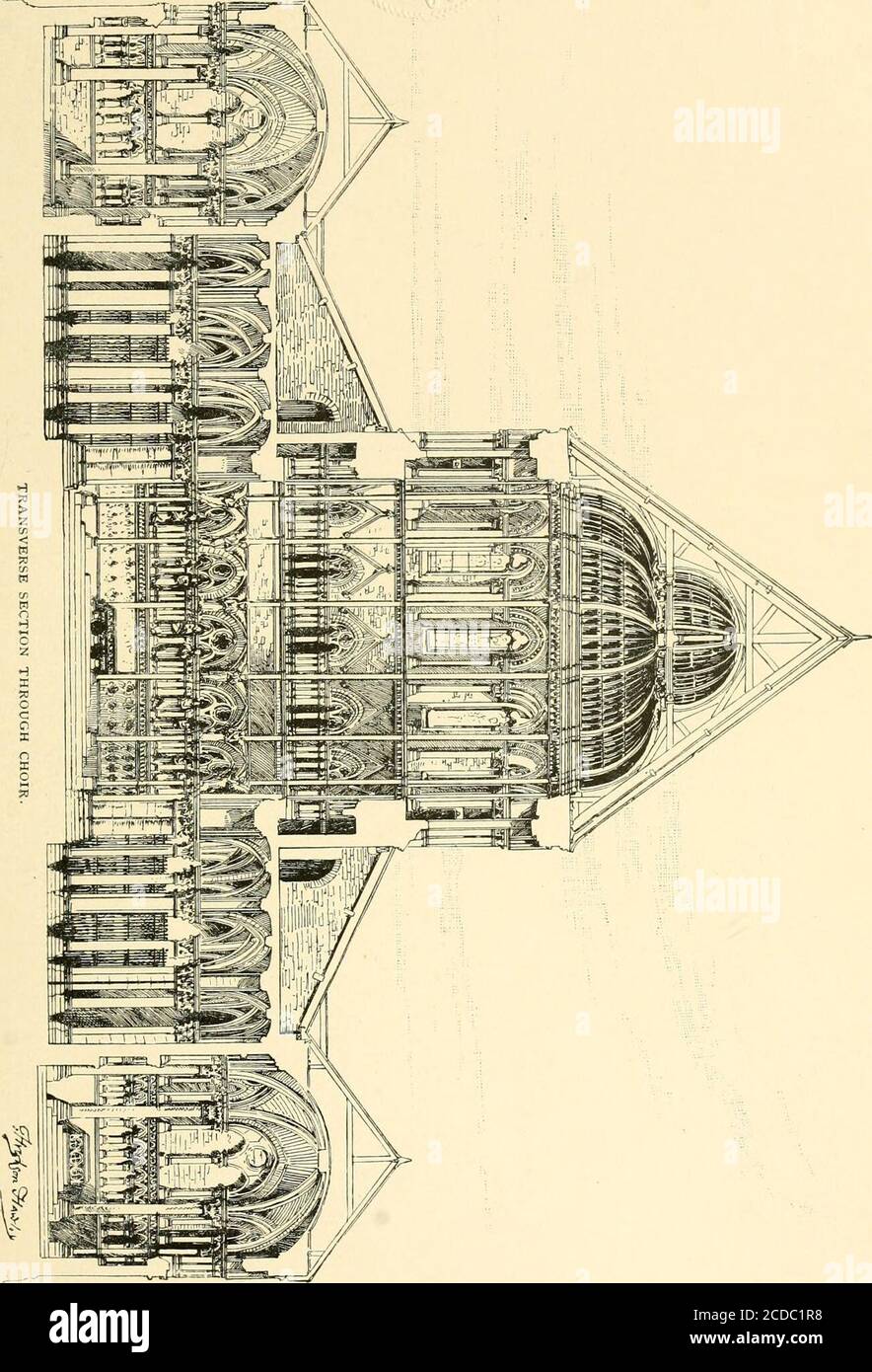 . Amerikanische Architektur . E mun-dane Aspekt der romanischen Denkmäler, die die großen Kathedralen vorgegeben. Die Modellierung der theecatrals wird so weit getragen, daß nichts un-modelliert gelassen wird; es gibt keine Oberflächen mehr; die ganze Struktur ist anatomisiert; und der moderne Architekt, sogar während er an dem Resultat dieser unsparenden Analyse erstaunt steht, kann noch sagen, es war zu considertoo neugierig, so zu betrachten. Aber es ist nicht durch die Ablehnungder Hilfe diese wunderbaren Strukturen bieten ihm hecan Fortschritt oder ihnen gleich. Die Entwicklung einer Kathedrale erfordert in der Tat ein System von Piers an Stockfoto