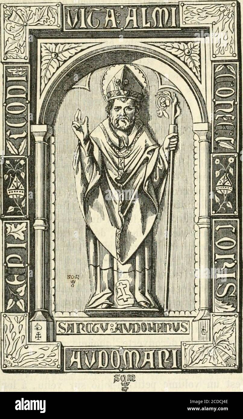 . Revue de l'Art chrétien . eux pas oublier non plus un manuscrit de la cathédrale de Tournay, décrit par M. labbéVoisin (Notice sur un évangéliaire, etc., du ix« siècle). Deux plaques divoire sculpturté recou-vrent ce Volume ; la première représente le crucifiement et le double triomphe de N.-S. en agneauet en homme; sur la seconde, on voit lévèque saint Nicaise, debout entre deux acolythes. A lornementation des livres. 65 quil se sert de lautre pour bénir. Cette figure est un peu écrasée, latête est trop petite ; elle séloigne, par conséquent, des bons types delart français des xme et xive sièc Stockfoto