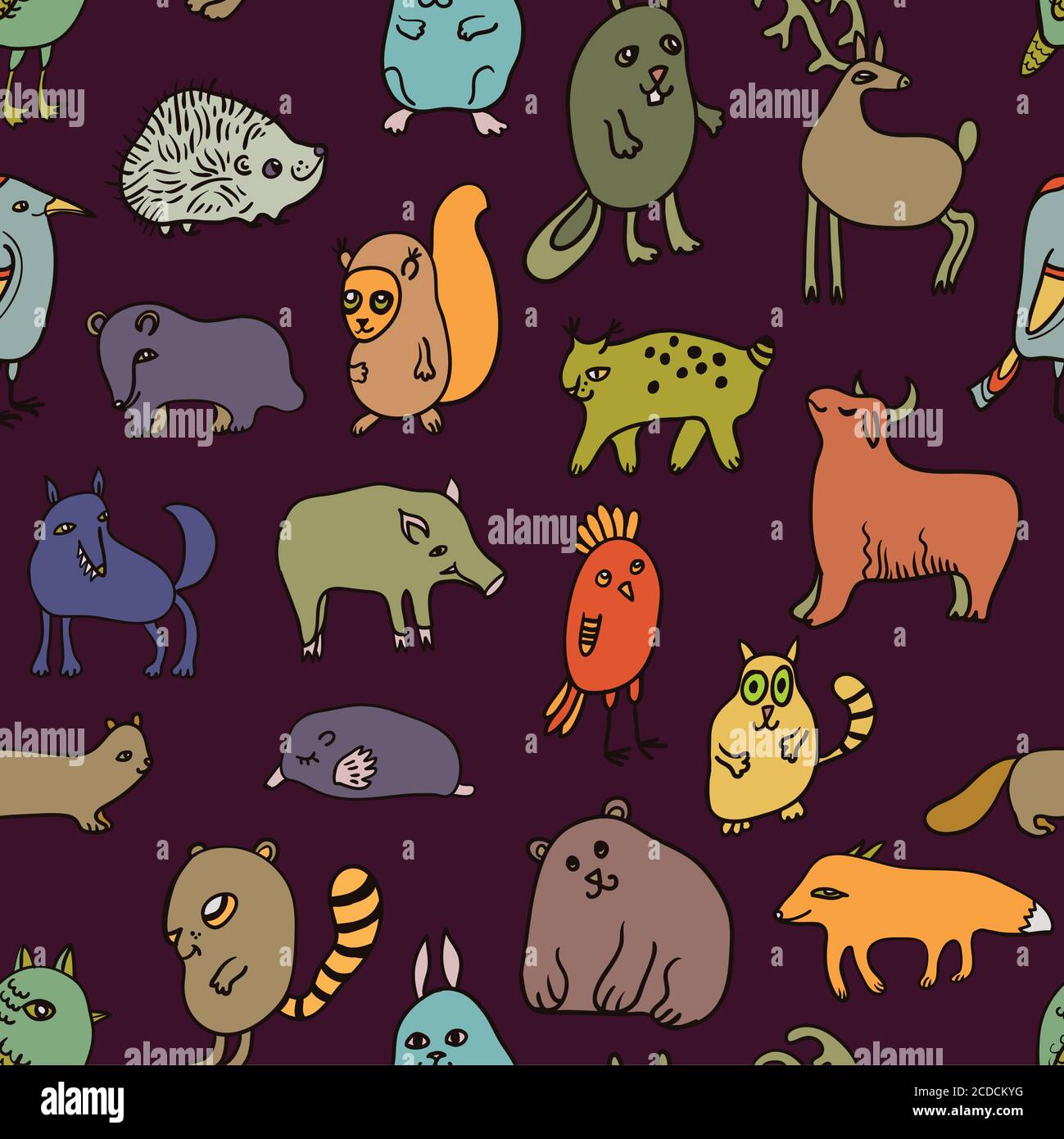 Nahtloses Muster mit niedlichen Cartoon Doodle Tiere Stock Vektor