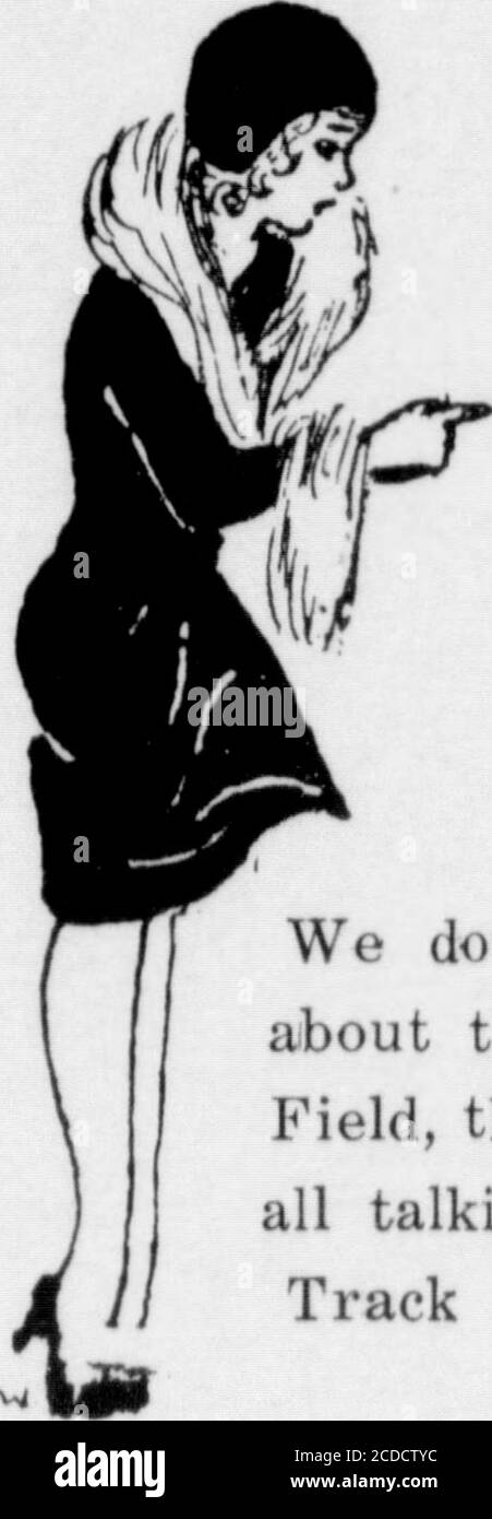 . Die Rotunde . ANNE FERREE nicht understanddut dieses neue Spiel, Feld, die Athleten aretalking über witack j andere. Aber wer, lassen Sie mich Sie fragen, hätte jemals in dieirgendwas unweihnachahmlich Oberst Lawton, unsere kürzlich gewählte Königin des Mai erkannt haben! Sonnenschein, Lächeln und Anne Ferree – denn sie scheinen alle zusammen zu gehören. Anne hat sich durch ihre attraktive Persönlichkeit, ihre Hilfsbereitschaft und ihr großes Interesse an allem, was sie wert ist, einen Platz in unserem Herzen erobert. In ihren vier Jahren hier hat sie in jeder Phase des Schullebens eine wichtige Rolle eingenommen und ihrer Klasse und ihrer Alma Ma-ter einen echten Ser-Vice gemacht Stockfoto