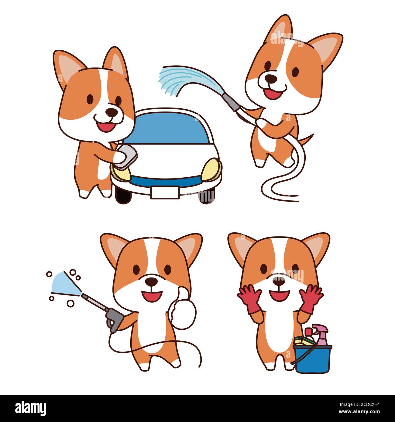 Set von Tier Emoticon. Cartoon Hund in verschiedenen Job-Zeichen Illustration 007 Stock Vektor