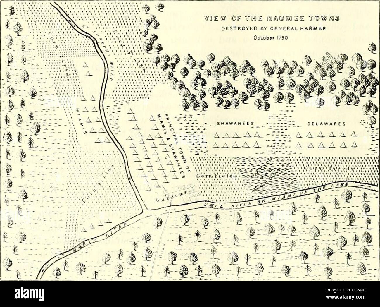 . Indiana und Indianans: Eine Geschichte der Aborigines und territorialen Indiana und das Jahrhundert der Staatlichkeit. Hev hatte die Amerikaner zurück getrieben. Was diesen Kampf anbete, so haben die Amerikaner damals und unsere Autoren seitdem es versäumt, das Ergebnis der indischen Führung so weitgehend zu verschreiben, wie sie es sollten. Die LittleTurtle hatte das Kommando. Als die Truppen zum ersten Mal Kikiungi erreichten, waren die Kriegsherren auf ihrer Sturzjagd abwesend, und in den ersten Tagen konnte die kleine Schildkröte nur hundert von ihnen zusammenbringen; aber sie kamen schnell herein, und am letzten Tag waren seine Kräfte dem Feind gleich. Aber w Stockfoto