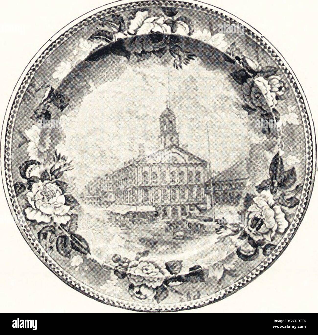 . Anglo-amerikanische Keramik: Altes englisches china mit amerikanischen Ansichten, ein Handbuch für Sammler. Edgwood, Etruria, England, für, und urheberrechtlich geschützt durch, Jones, McDuffee & Stratton Co., Boston, Mass. – Grenze, drei große Rosen und andere Blumen dazwischen. – 4111. Amerikanischer Blag, Geburt der, 1777. 5 m Arlington, Heimat von Martha Custis. 6 m Boston, Common und State House, 1836. 7 m Boston, Faneuil Hall, 1742. 8 m Boston, Green Dragon Tavern. 9 mio. Boston, im Jahr 1768. 10 m. Boston, John Hancock House, 1737-1863. Tim. Boston, Kings Chapel, 1686. 12 m Boston, Lamb Tavern, 1746. 13 m Boston, Old Brick Church, 1713. 14 Stockfoto