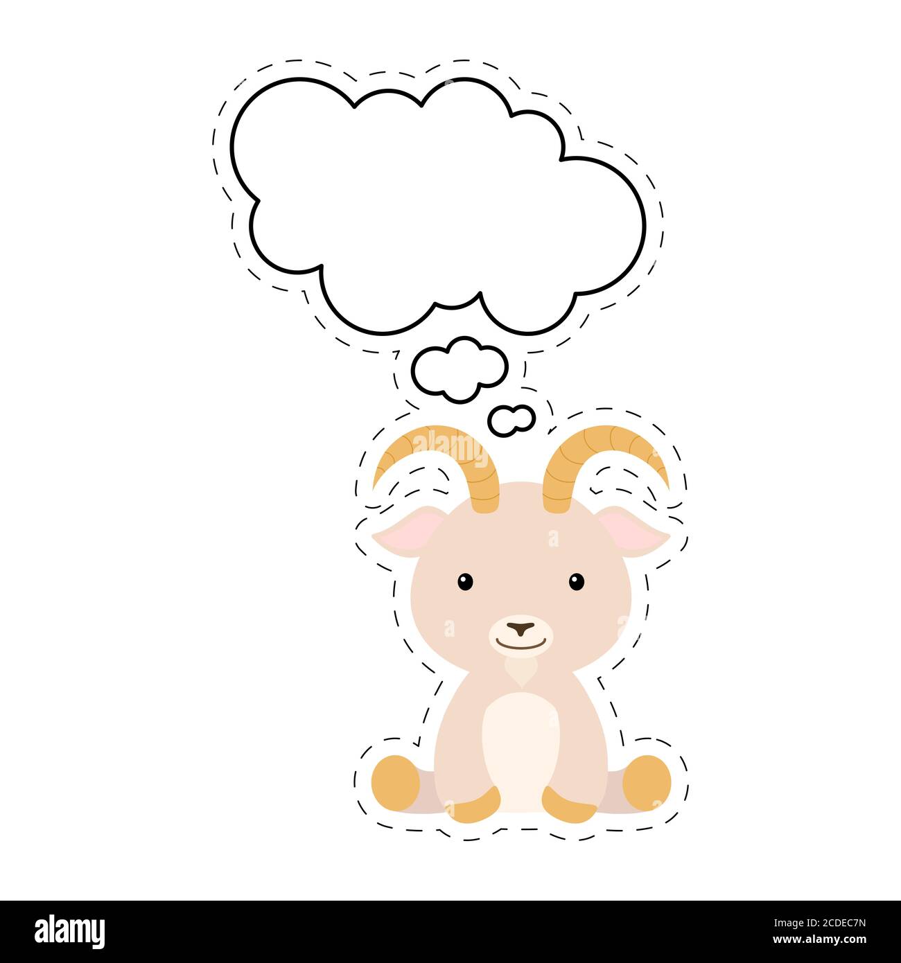 Niedliche Cartoon Ziege mit Rede Blase Aufkleber. Kawaii-Zeichen auf weißem Hintergrund. Cartoon sitzende Tier Postkarte Cliparts für Geburtstag, Baby-Dusche Stock Vektor