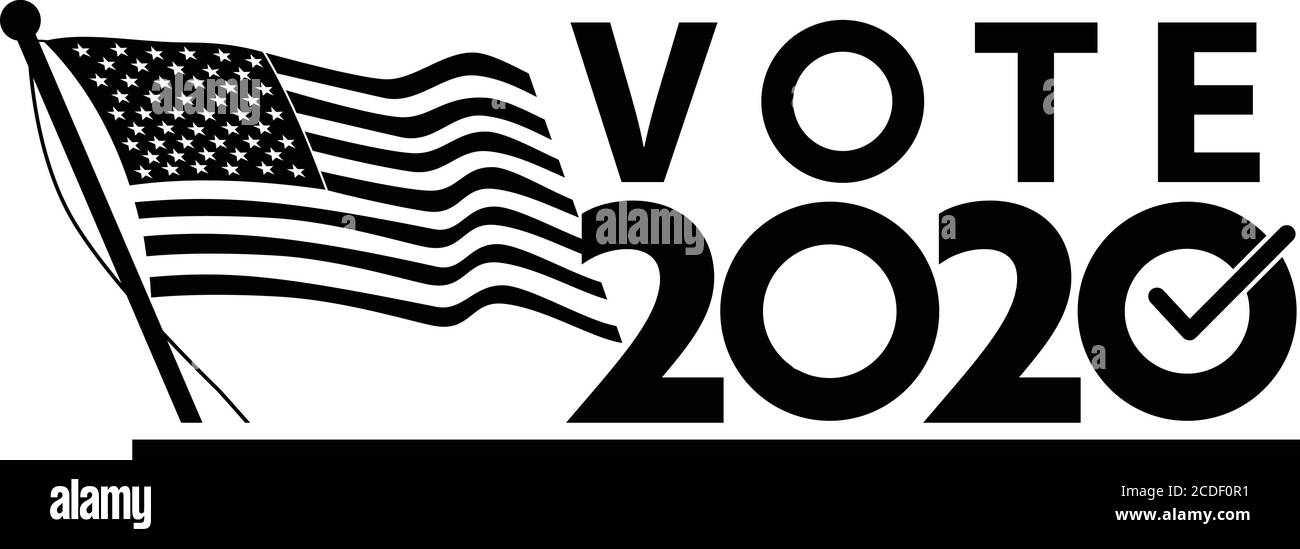 Retro-Stil Illustration einer amerikanischen Sterne und Streifen Flagge mit Worten Vote 2020 auf Vereinigte Staaten von Amerika Wahl auf isolierten weißen Hintergrund. Stock Vektor