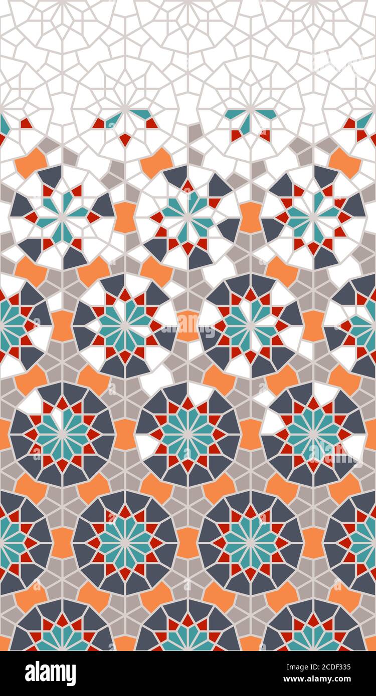 Marokko Mosaik Tapete, wiederholende Vektor Grenze, Muster, Hintergrund. Geometrisches marokko Halbtonmuster mit Farbe Arabeske Auflösung Stock Vektor