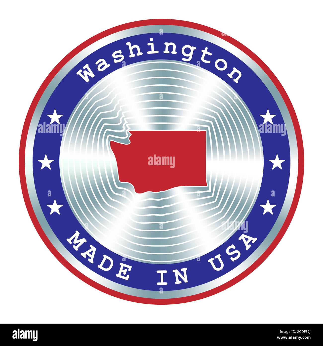 Hergestellt in Washington lokale Produktion Schild, Aufkleber, Siegel, Stempel. Rundes Hologramm-Schild für Etikettendesign und nationales USA-Marketing Stock Vektor