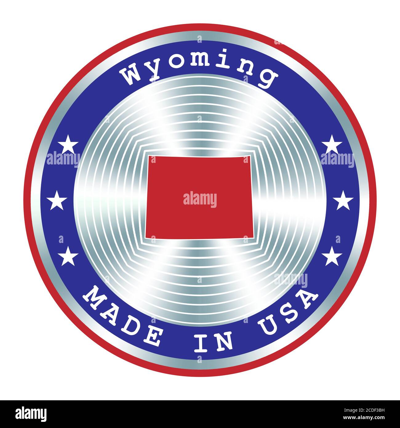 Hergestellt in Wyoming lokale Produktion Schild, Aufkleber, Siegel, Stempel. Rundes Hologramm-Schild für Etikettendesign und nationales USA-Marketing Stock Vektor