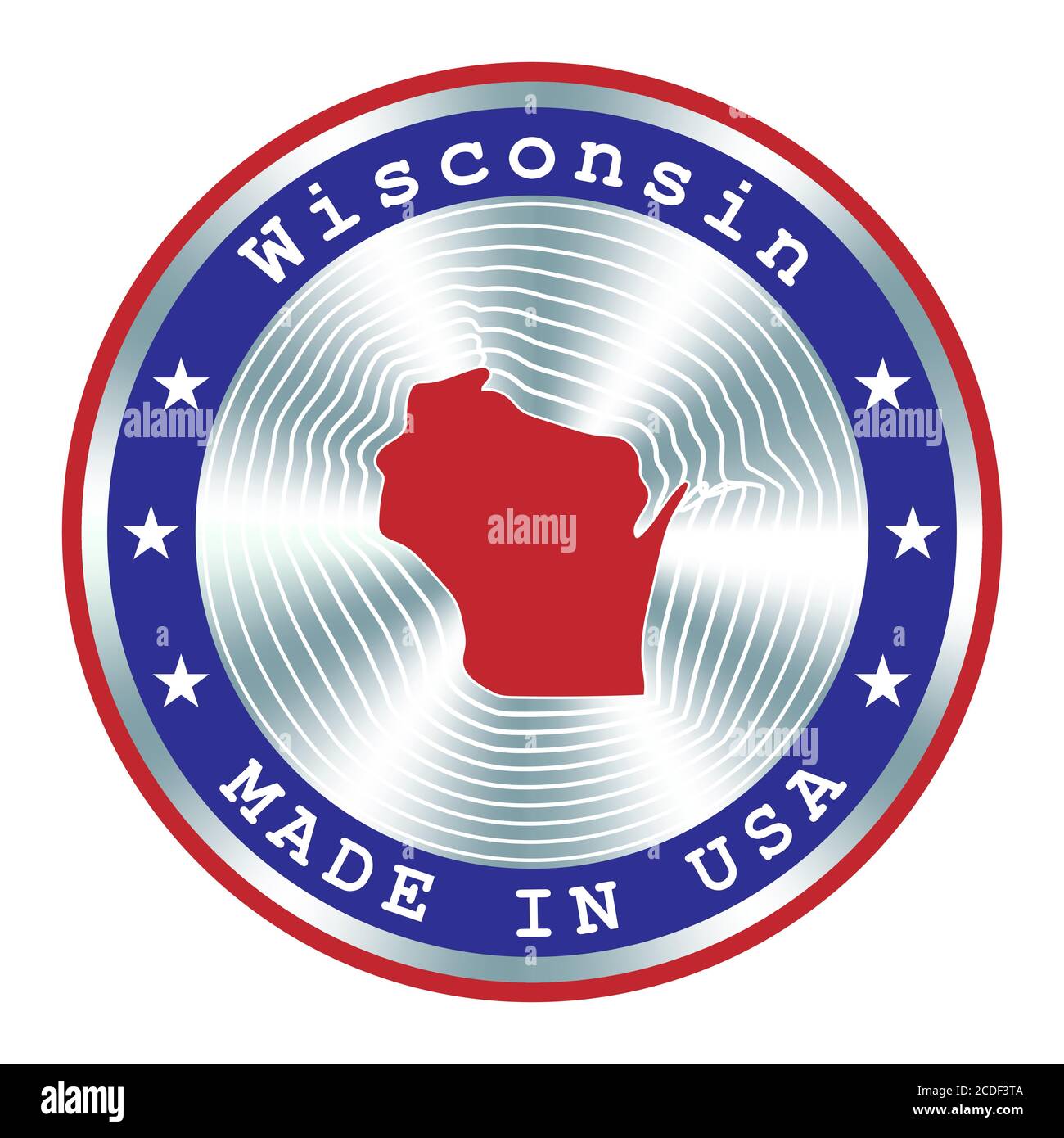 Hergestellt in Wisconsin lokale Produktion Schild, Aufkleber, Siegel, Stempel. Rundes Hologramm-Schild für Etikettendesign und nationales USA-Marketing Stock Vektor