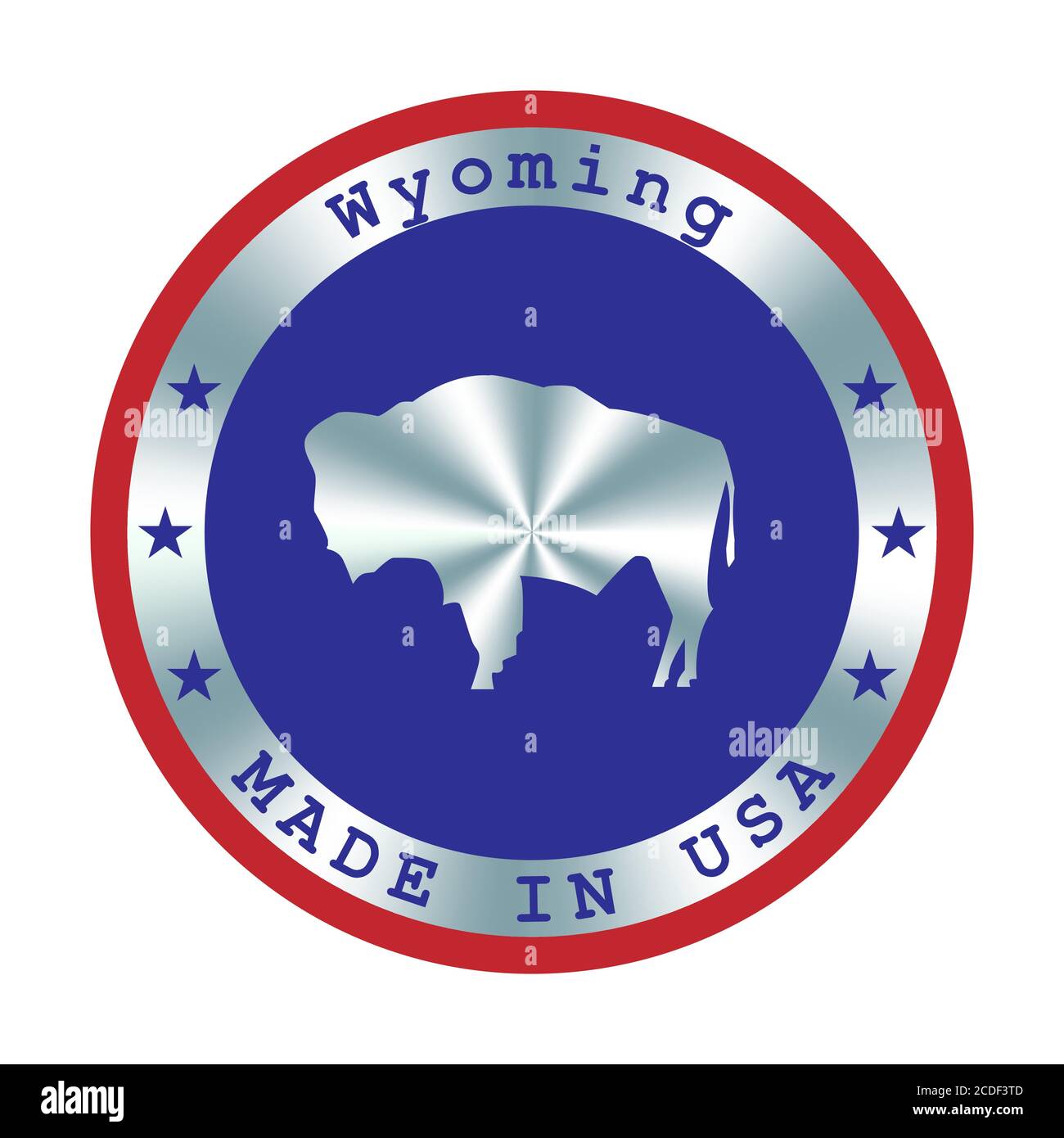 Hergestellt in Wyoming lokale Produktion Schild, Aufkleber, Siegel, Stempel. Rundes Hologramm-Schild für Etikettendesign und nationales USA-Marketing Stock Vektor