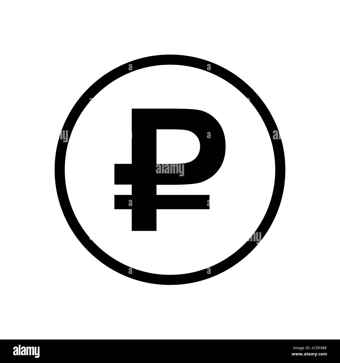 Russische Rubel Münze monochrom schwarz-weiß Symbol. Aktuelles Währungssymbol. Stock Vektor