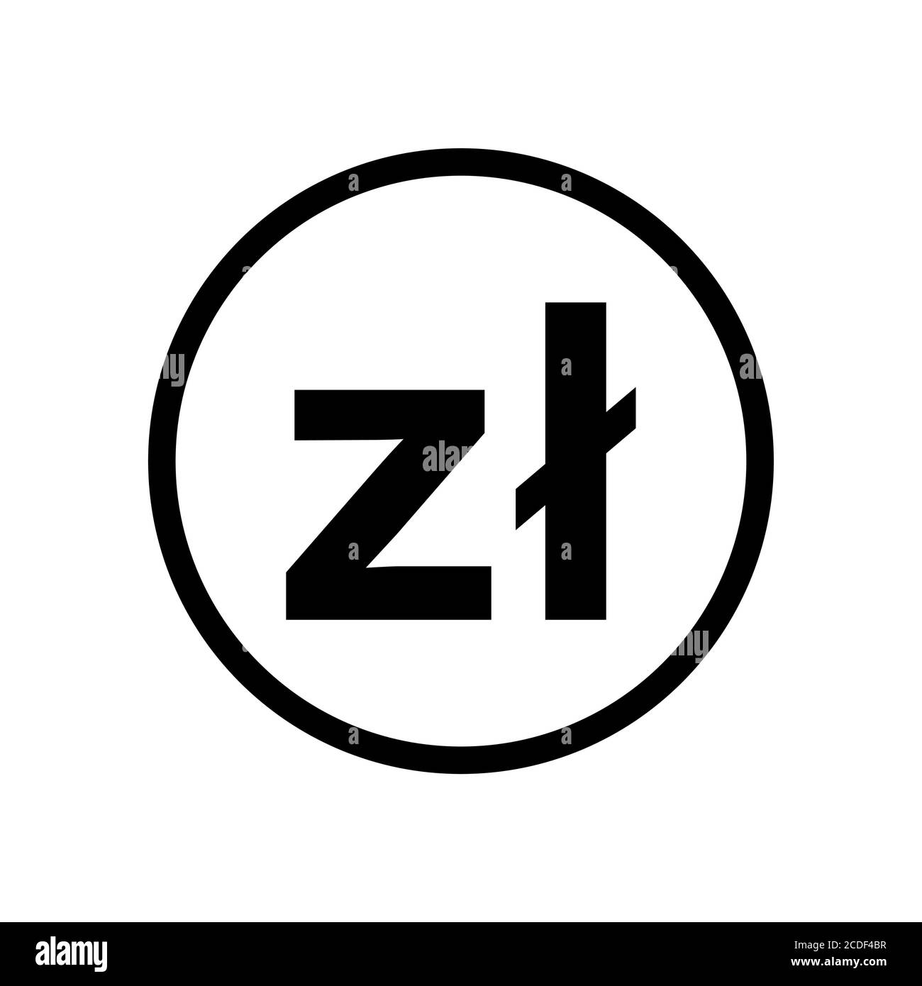 Pzloty Münze monochrom schwarz und weiß Symbol. Aktuelles Währungssymbol. Stock Vektor