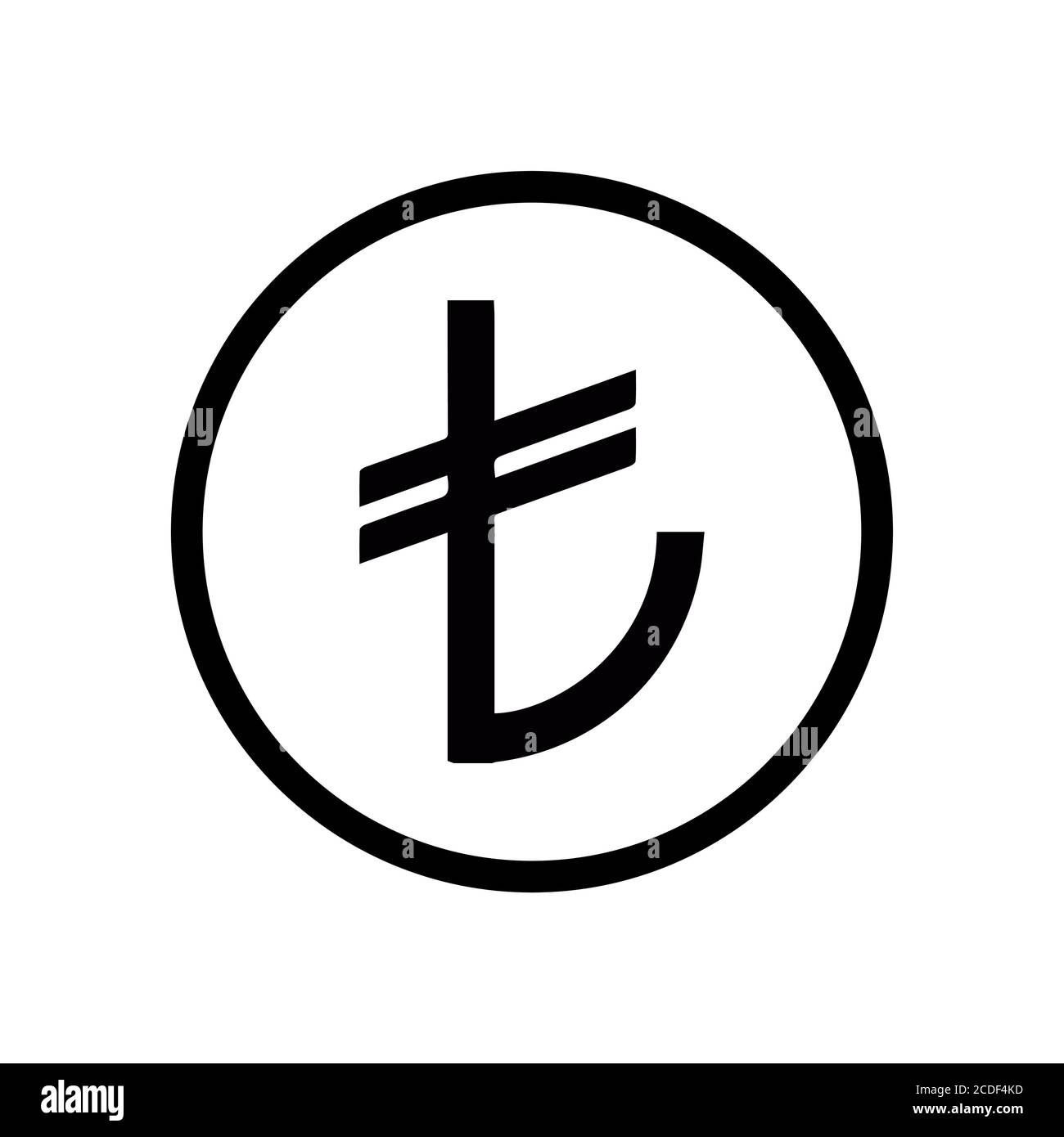 Türkische Lira Münze monochrom schwarz und weiß Symbol. Aktuelles Währungssymbol. Stock Vektor