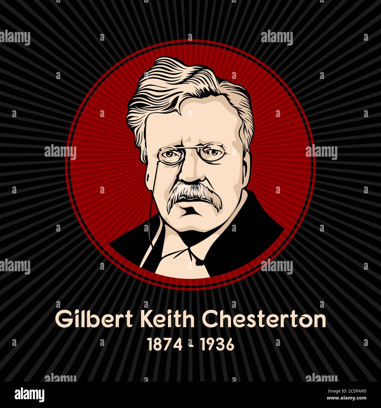 Gilbert Keith Chesterton (1874 - 1936) war ein englischer Schriftsteller, Philosoph, Laientheologe, Literatur-und Kunstkritiker. Stock Vektor