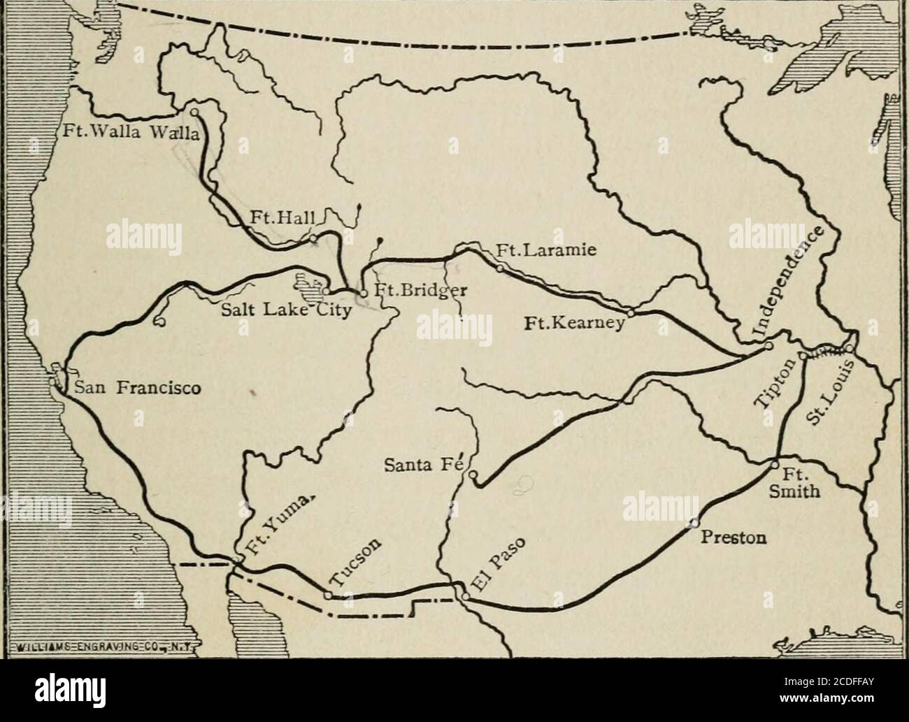 . Die letzte amerikanische Grenze . IME führen eine Großpartei im folgenden Sommer. So lange dieVereinigte Staaten Grenze östlich vom Missouri Fluss lag, konnte es keinen westlichen Verkehr gegeben haben, aber jetzt, dass Siedlung das indische Land erreicht hatte, und Flussdampfer hatten einfache Ausschiffung von Pittsburg nach Franklin oder Unabhängigkeit, Santa Fewas näher an den Vereinigten Staaten Seaboard-Märkten als zu Vera Cruz gemacht. Daher der Bruch in der amerikanischen Wüste und der indischen Grenze gemacht vondiesem frühesten der Überlandwege. Das Jahr 1822 war nicht nur das früheste im Santa Fe Handel, sondern es sah das erste Stockfoto