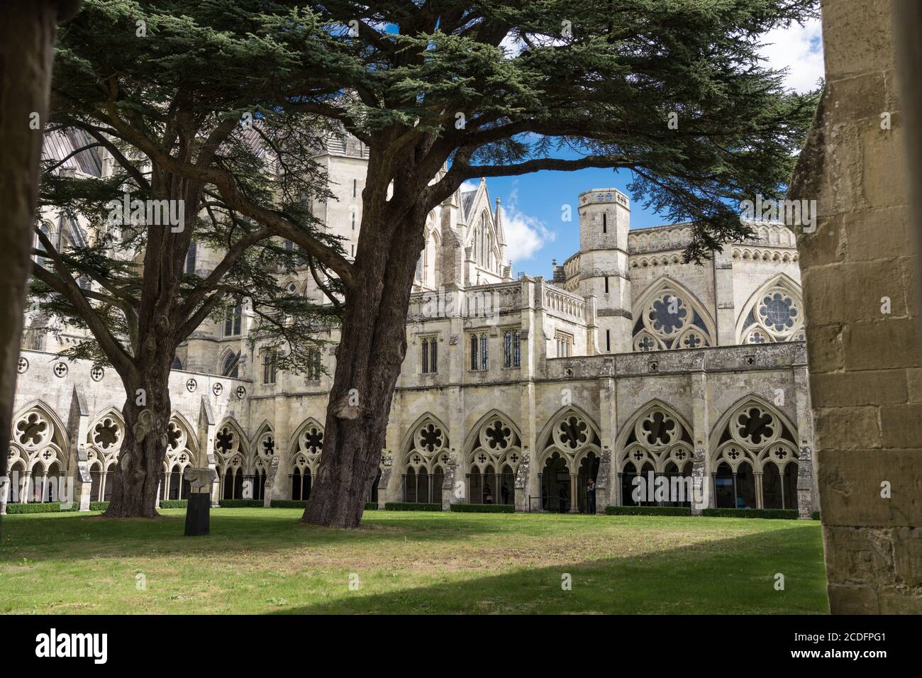 Der frühenglische gotische Kreuzgang und der größte Arkadenklotster in Kathedrale von Salisbury Stockfoto