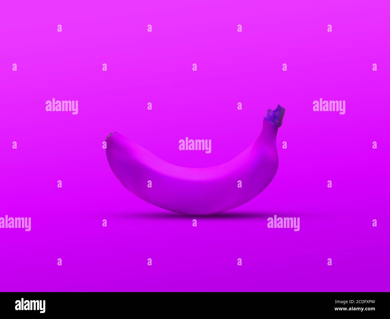 Einfarbige Banane isoliert auf violettem Hintergrund : hoch gefärbtes Studio eine Banane, 3d Visualisierung Stockfoto